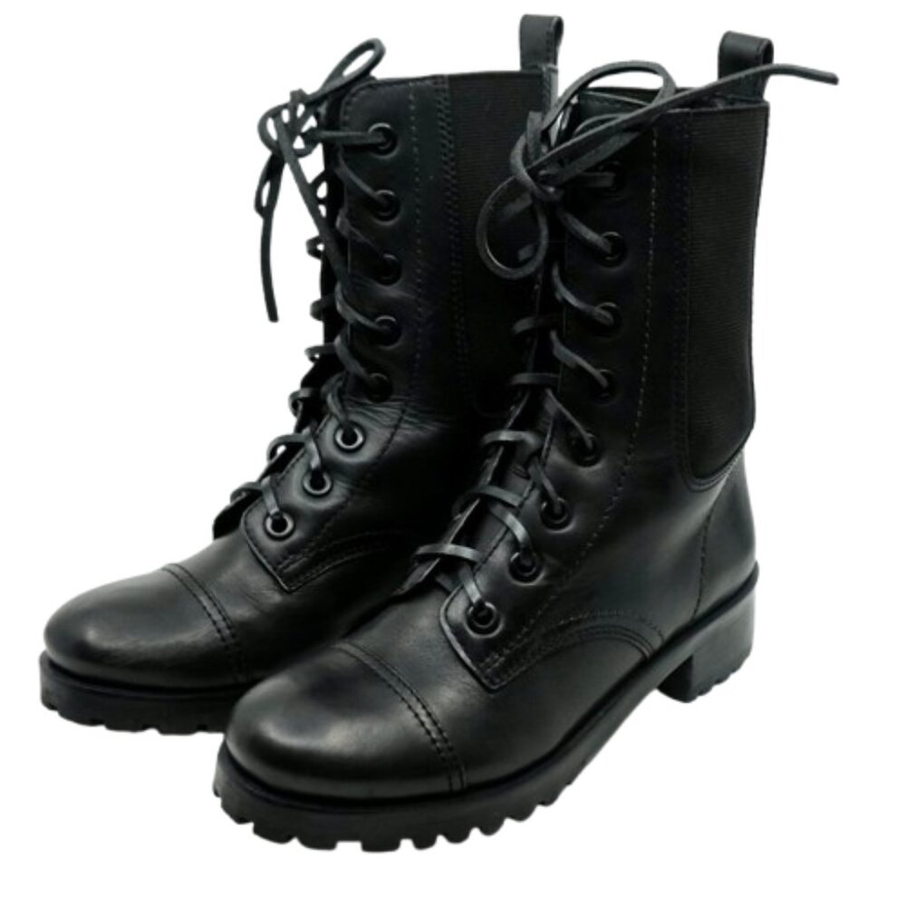 TORY BURCH~Broome Combat Boots~BLACK LEATHER LACE UP WOMENS Size 6